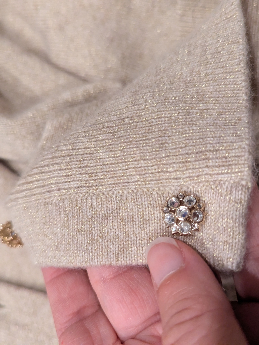Classic Cashmere Beige Button Cardigan Sweater Set - Picture 3 of 9